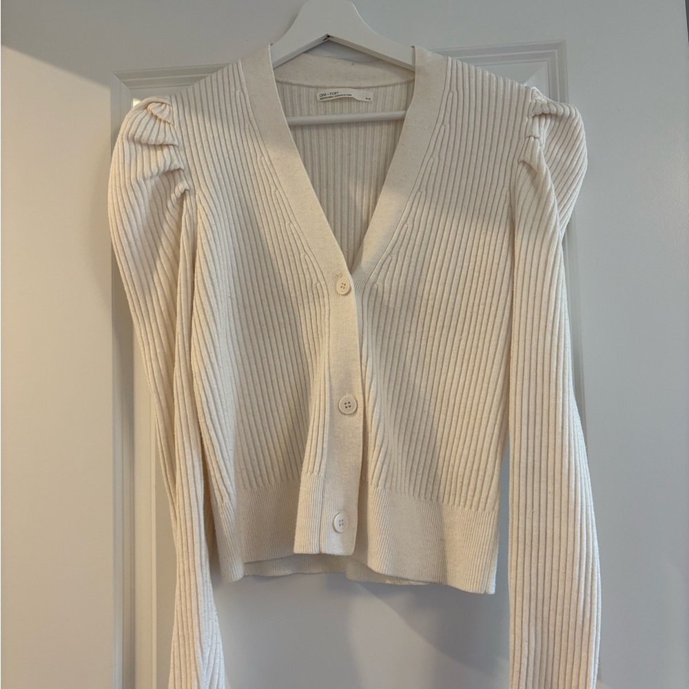 OAK + FORT Cream Ribbed Cardigan
